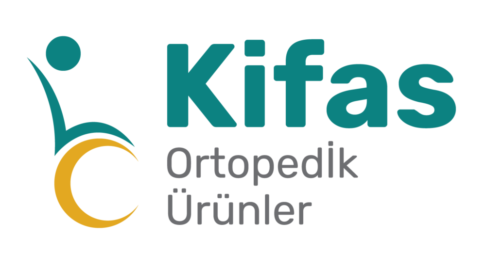 Kifas Ortopedik Urunler logo with an orange wheel and a teal top part of a wheelchair